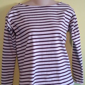 Everlane size small dark purple burgundy and cream striped l/s top shirt EUC